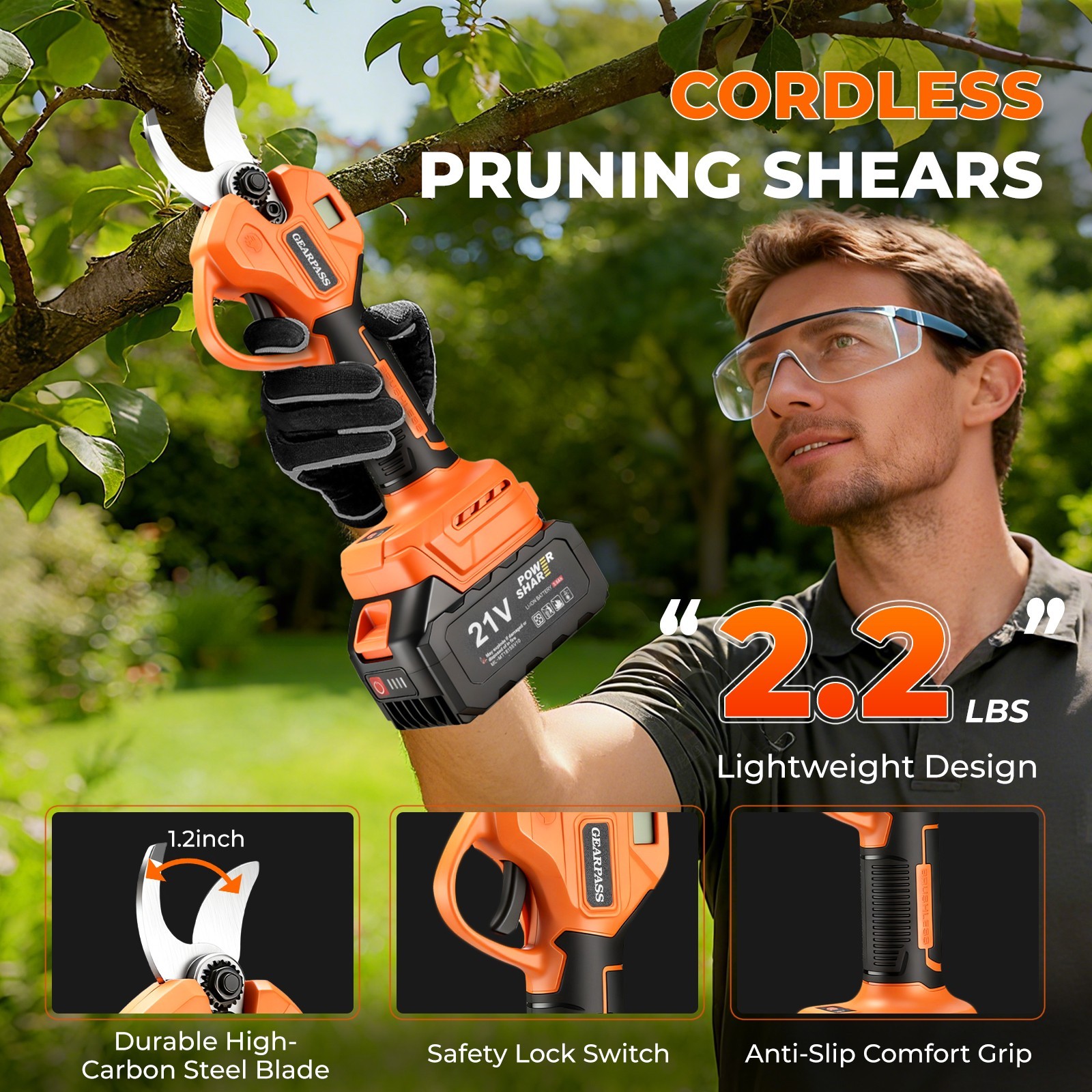 4-in-1 Cordless Pole Saw & Pole Pruning Shears Combo Kit Chainsaw Cutter 8 Inch