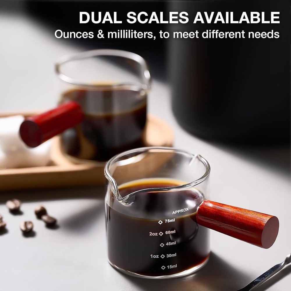 2 Pack Espresso Measuring Cups Glass, Small Double Small, Clear