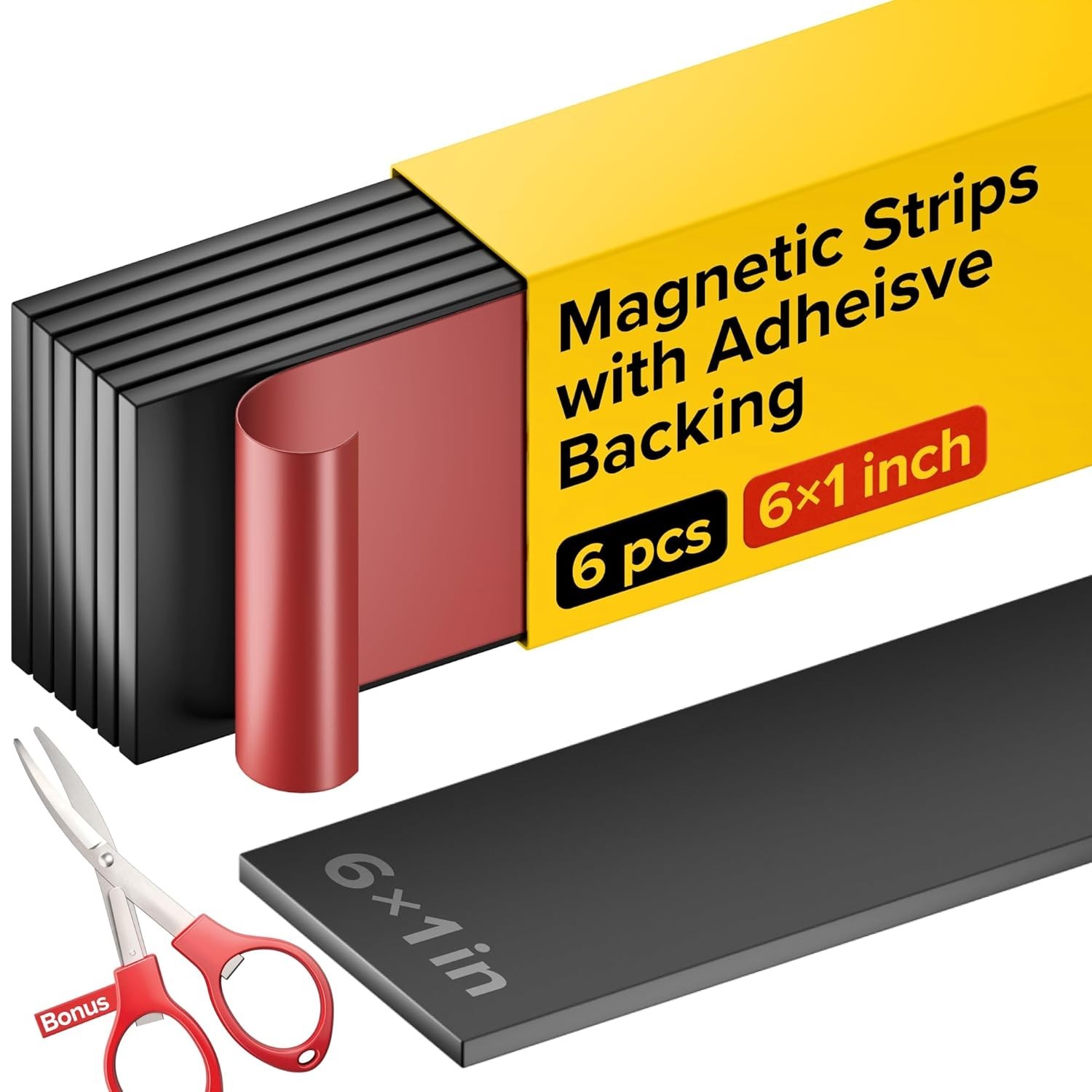 Durable Adhesive Magnetic Tool Holder Strips - 6 Black Magnetic Tape for Crafts