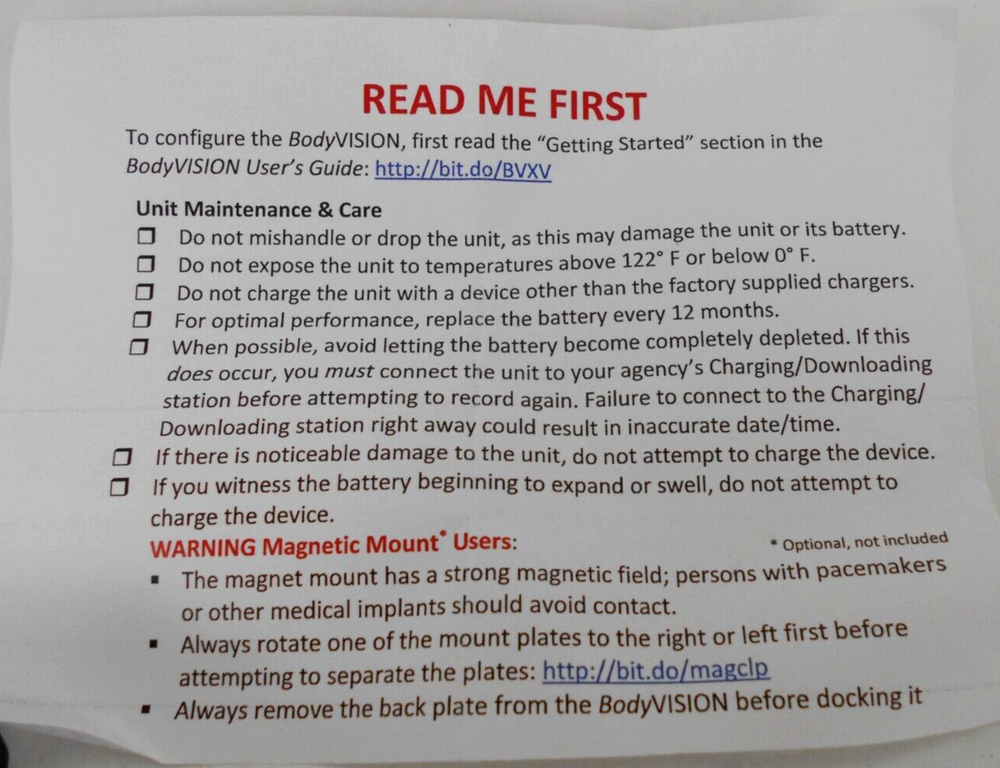 L3 BodyVision Mobile Vision Body Camera with CLIP (CAMERA ONLY)