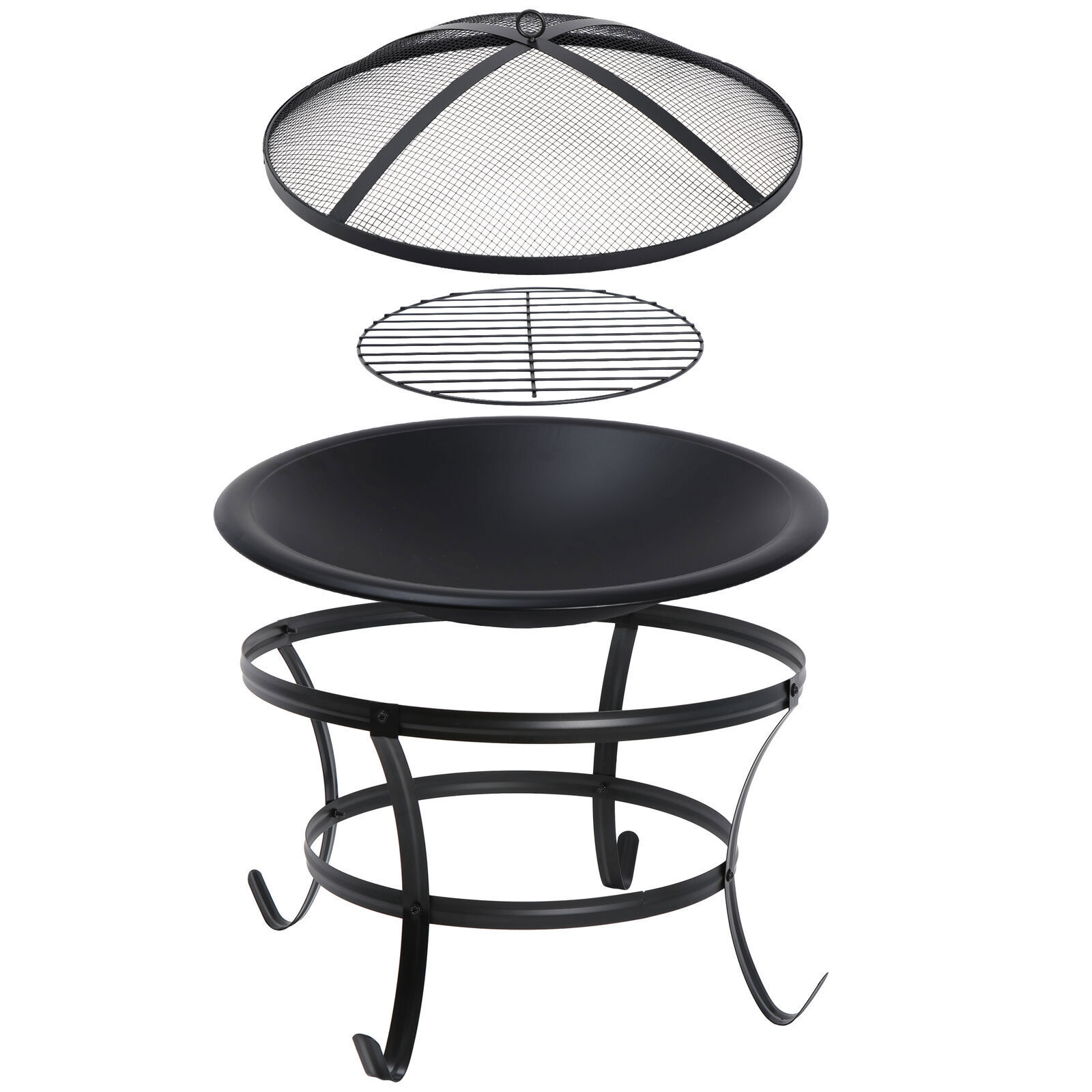 22" Round Fire Pit Patio Wood Burning Bowl Stove Fireplace W/ Lid Poker Black