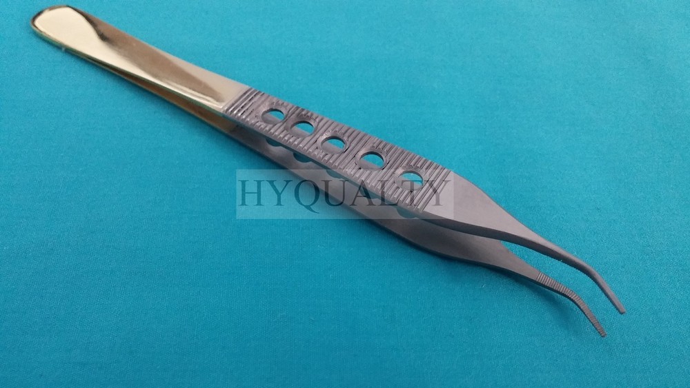 2 PCS ASSORTED ADSON DRESSING FORCEPS 6" STRAIGHT+CURVED SERRATED GOLD HANDLE