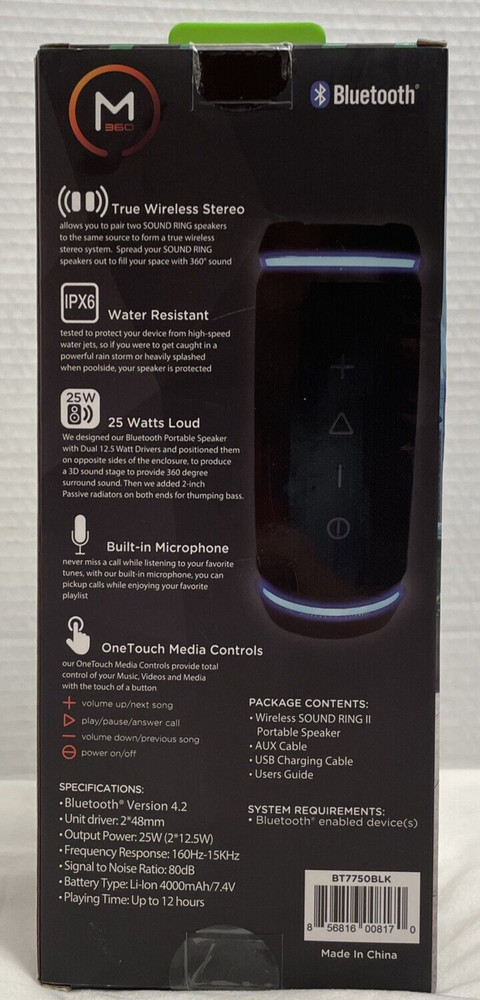 Bluetooth Speaker Morpheus 360 Sound-Ring II BT7750 Portable Wireless