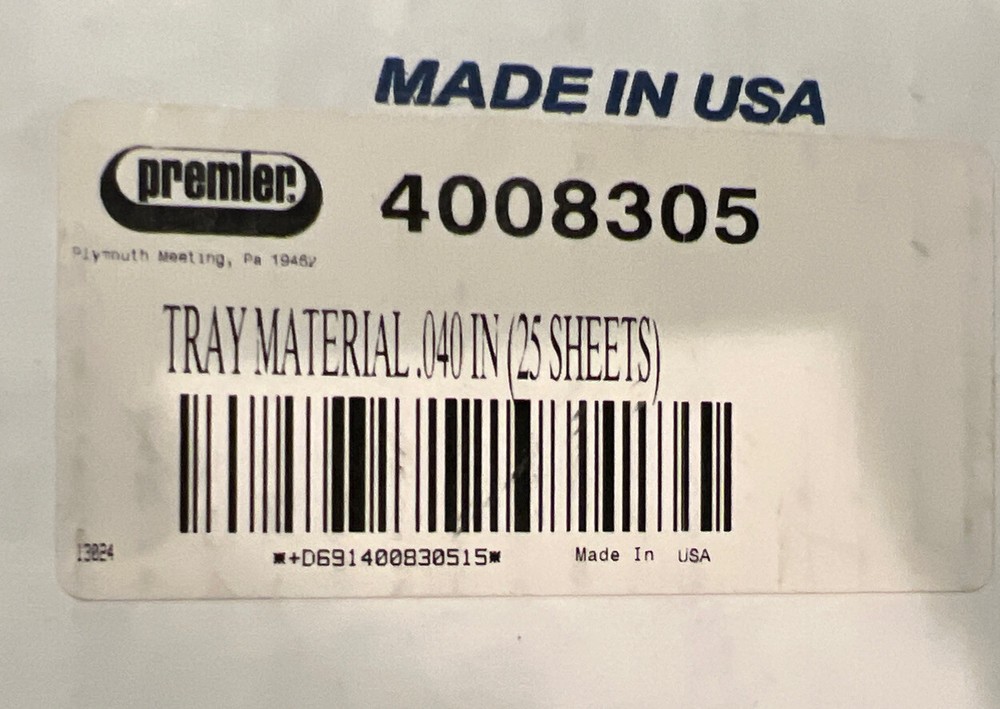 Premier Tray Material .040 In Square Flexible