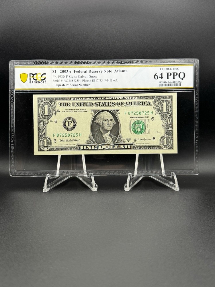 3 $1 FRN's WITH CONSECUTIVE REPEATER SERIAL #'s - PCGS 64/65