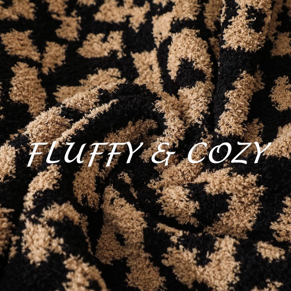 Fuzzy Leopard Knitted Throw Blanket Soft Cozy Warm Microfiber Blanket for Cou...
