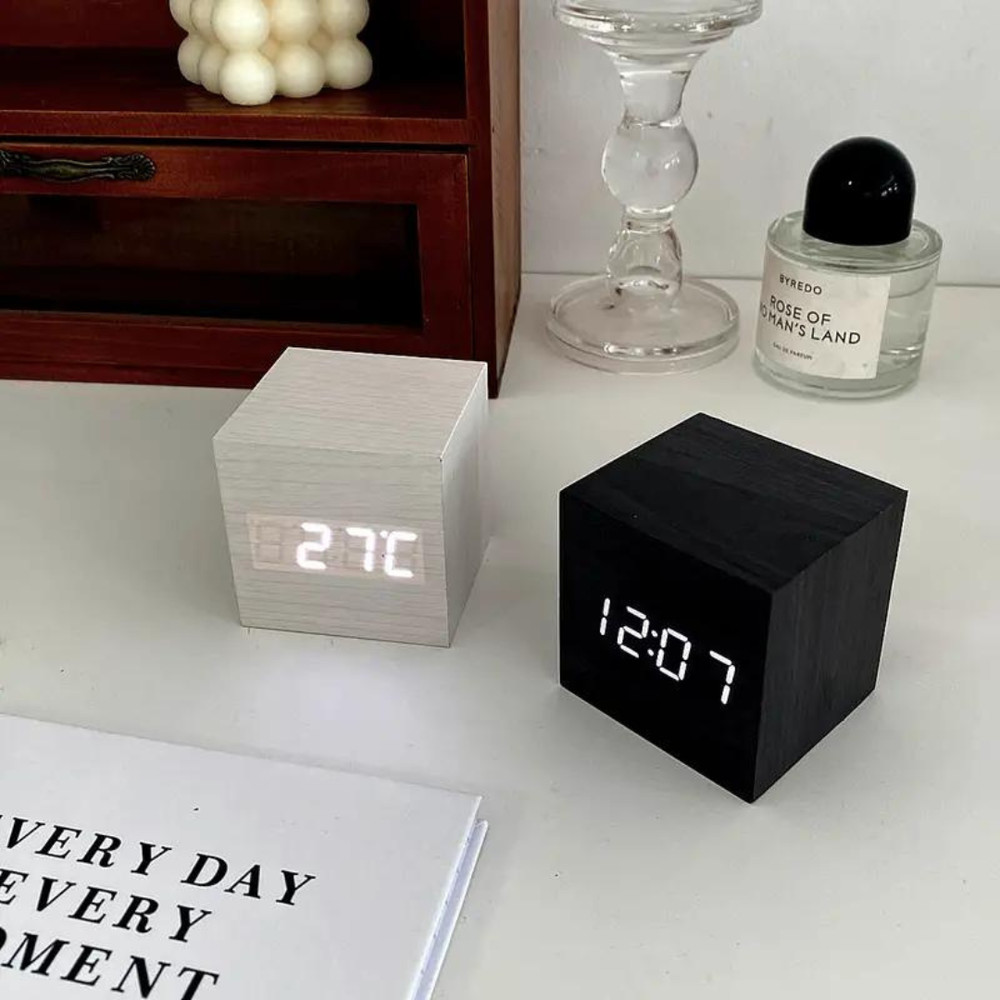 Wooden Cube Alarm Clock