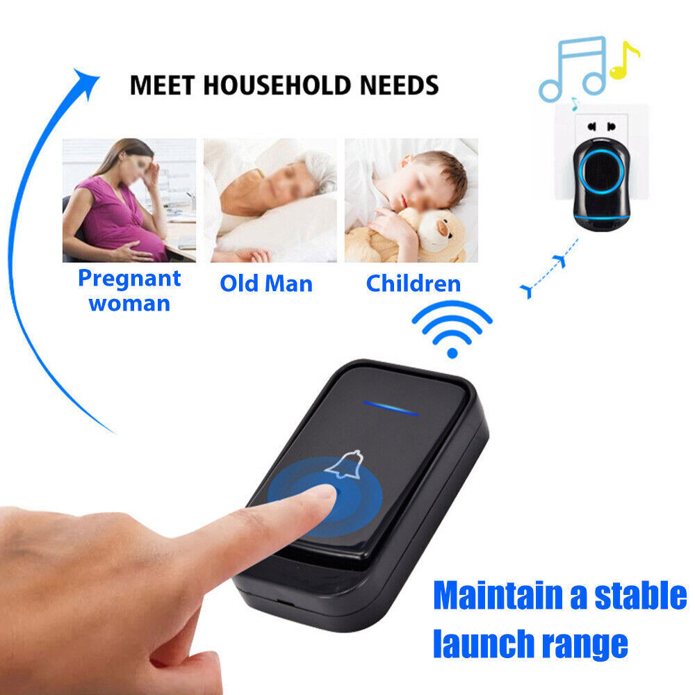 Wireless Doorbell Chime Waterproof Plugin Receiver Adjustable Volume 1000FT Kit