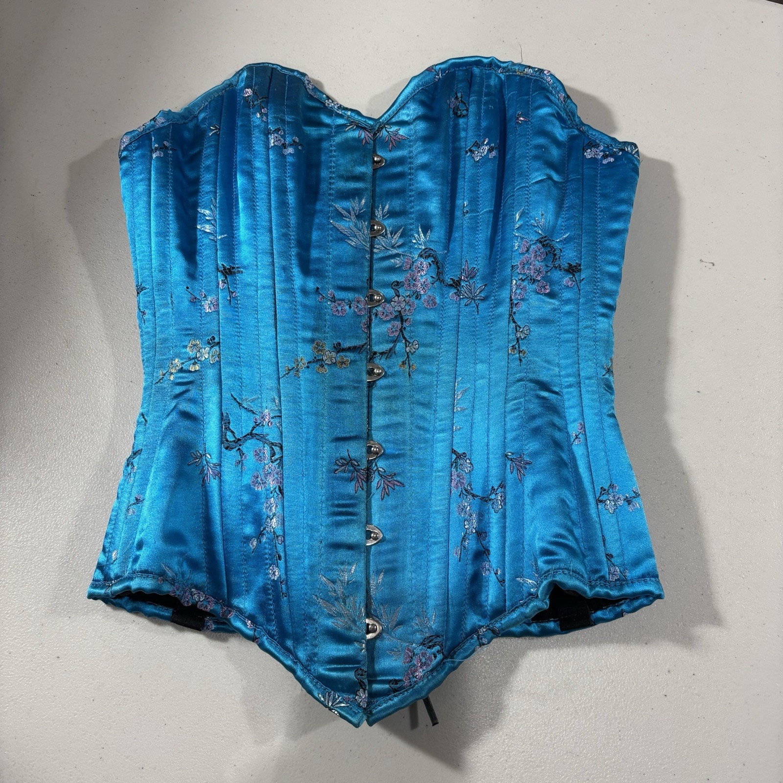 HourGlass Corsetry Corset Women's Small Satin Floral Aqua Blue Sexy Lingerie