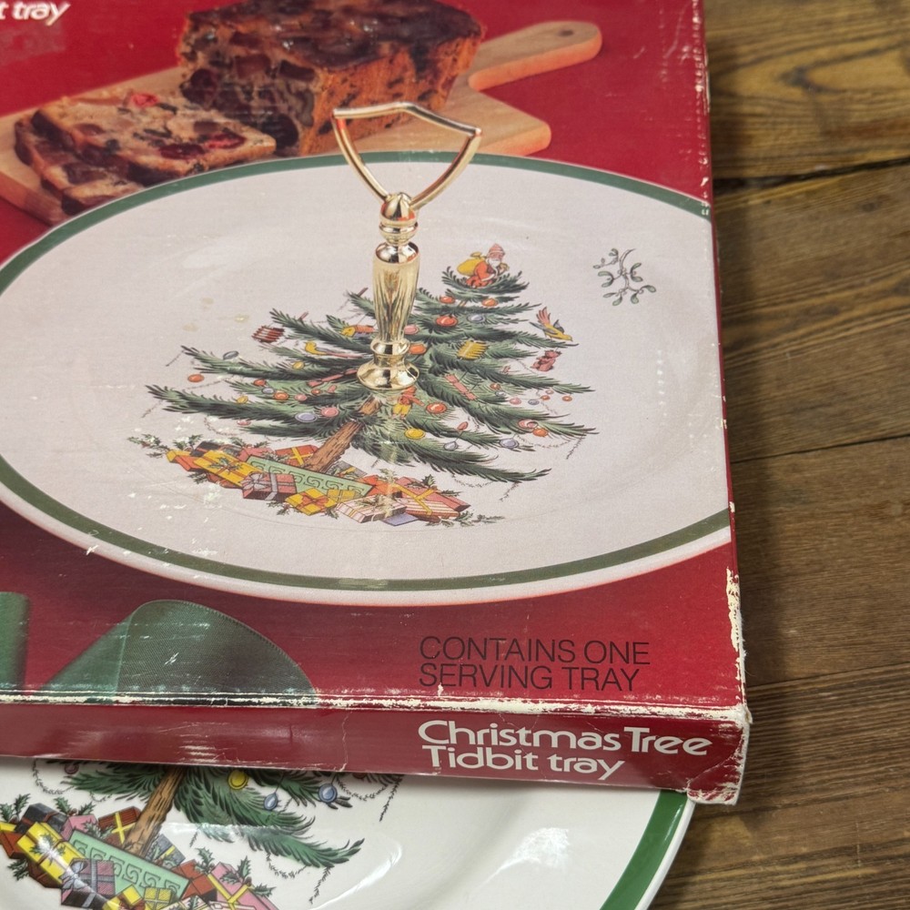 Spode CHRISTMAS TREE Tidbit Tray Cookie Treat Server Plate W Removable Handle