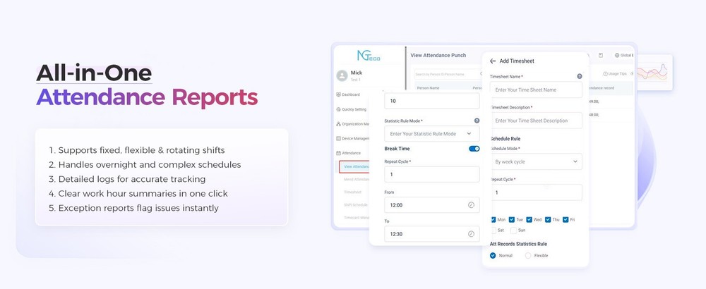 NGTeco Time Clock Cloud-Based w Tuch Screen, 4-in-1 Remote Control, S426