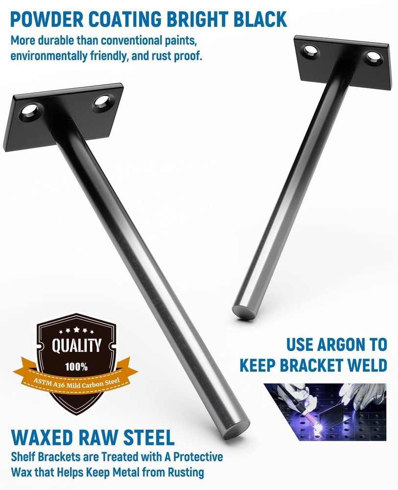 Black 6 Pack-6 inch Floating Shelf Bracket, Concealed Shelf Support,Hidden Br...