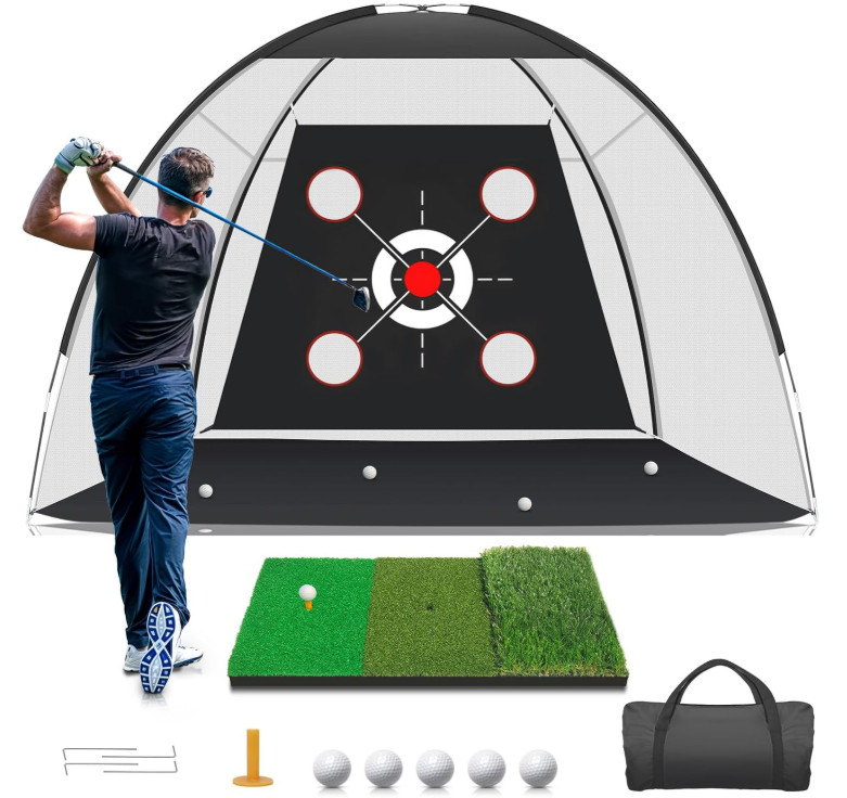 Red de golf 10x7ft con alfombra práctica entrenamiento swing interior exterior