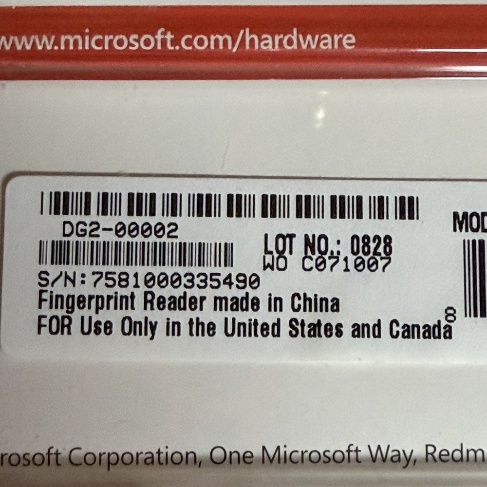 Microsoft Fingerprint Reader USB Sealed Windows XP Vista Model 1033