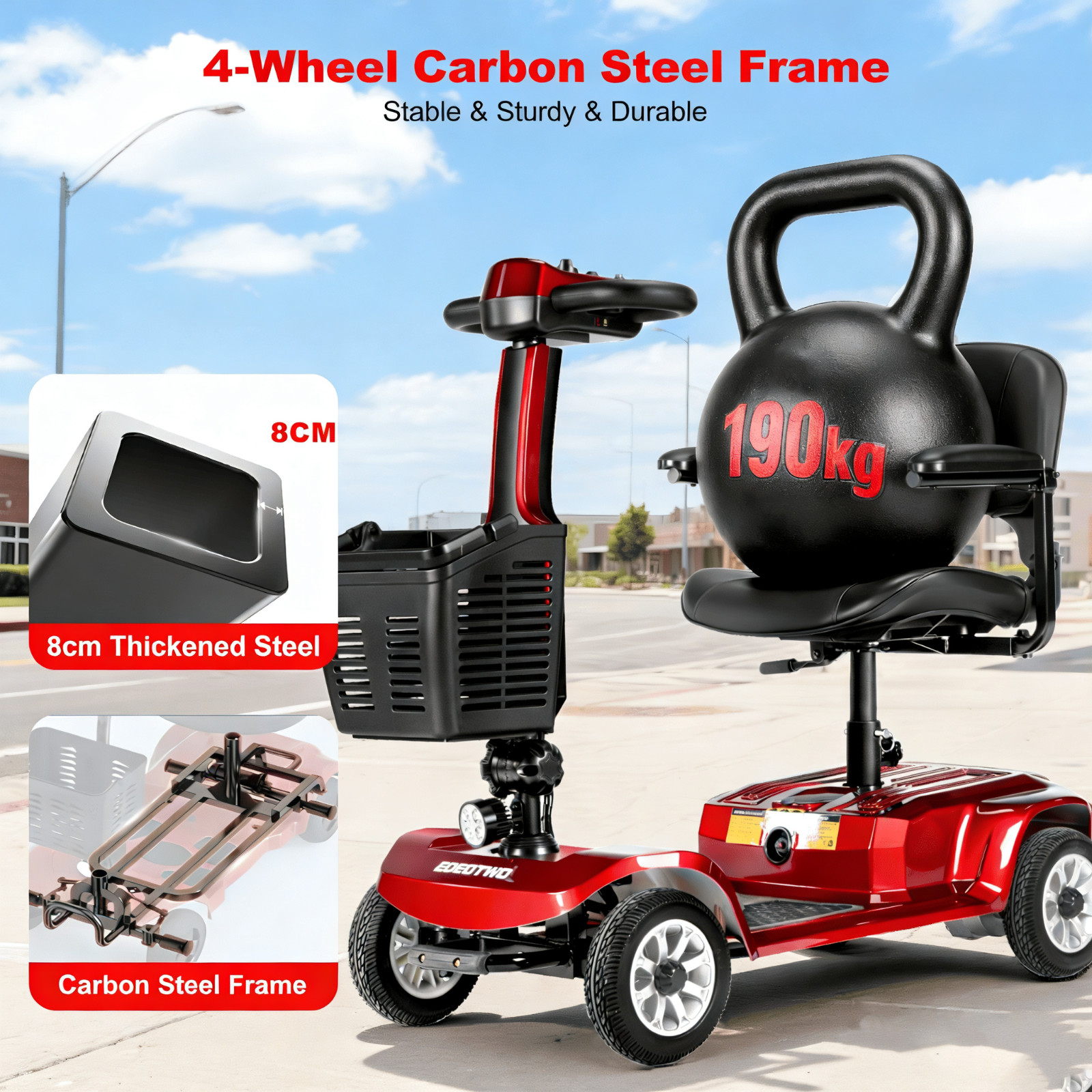 EOEOTWO Folding 4 Wheel Mobility Scooters for Senior Adult Max Load 419lbs