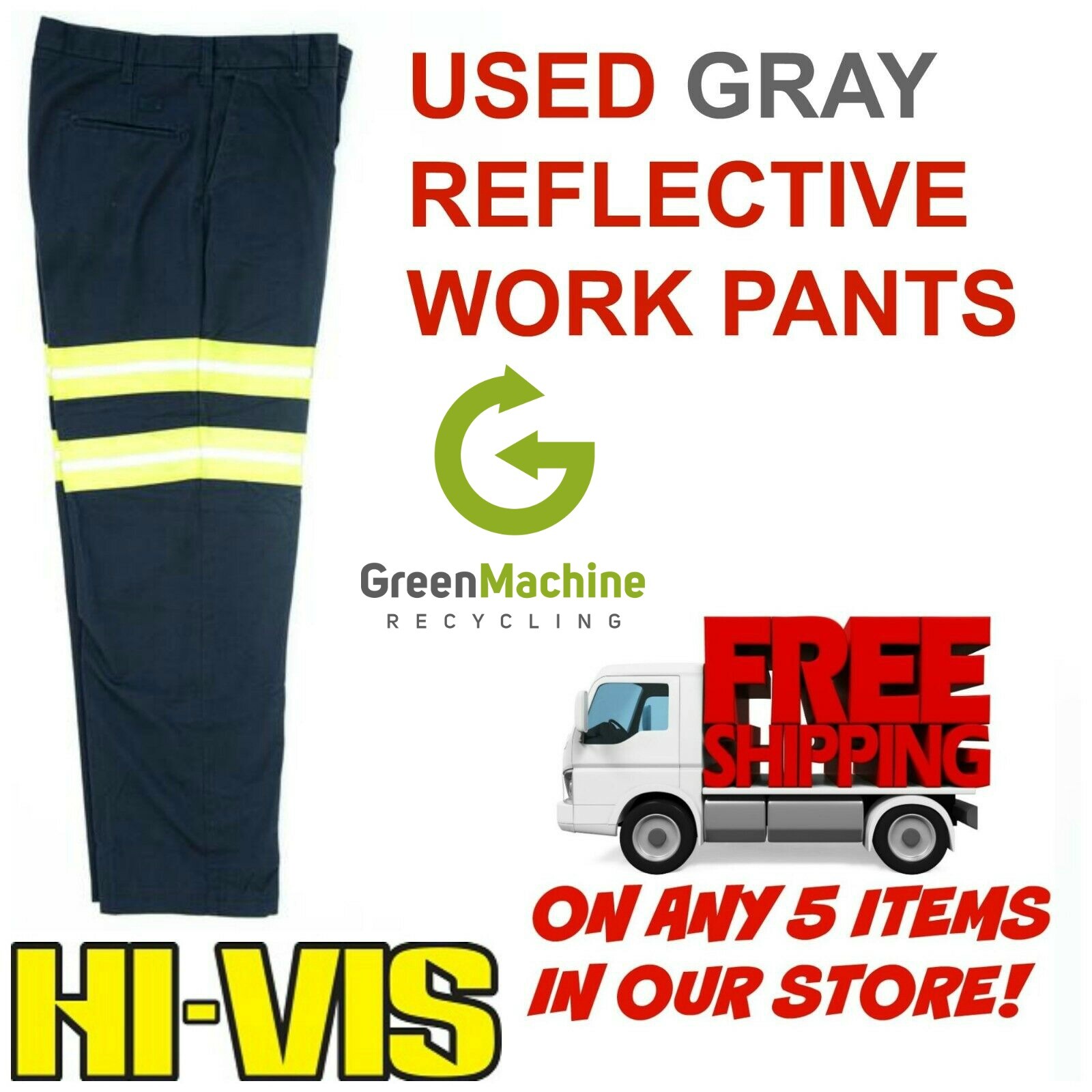 Used Hi-Visibility Reflective Hi-Vis Work Pants GRAY Cintas Redkap Unifirst G&K