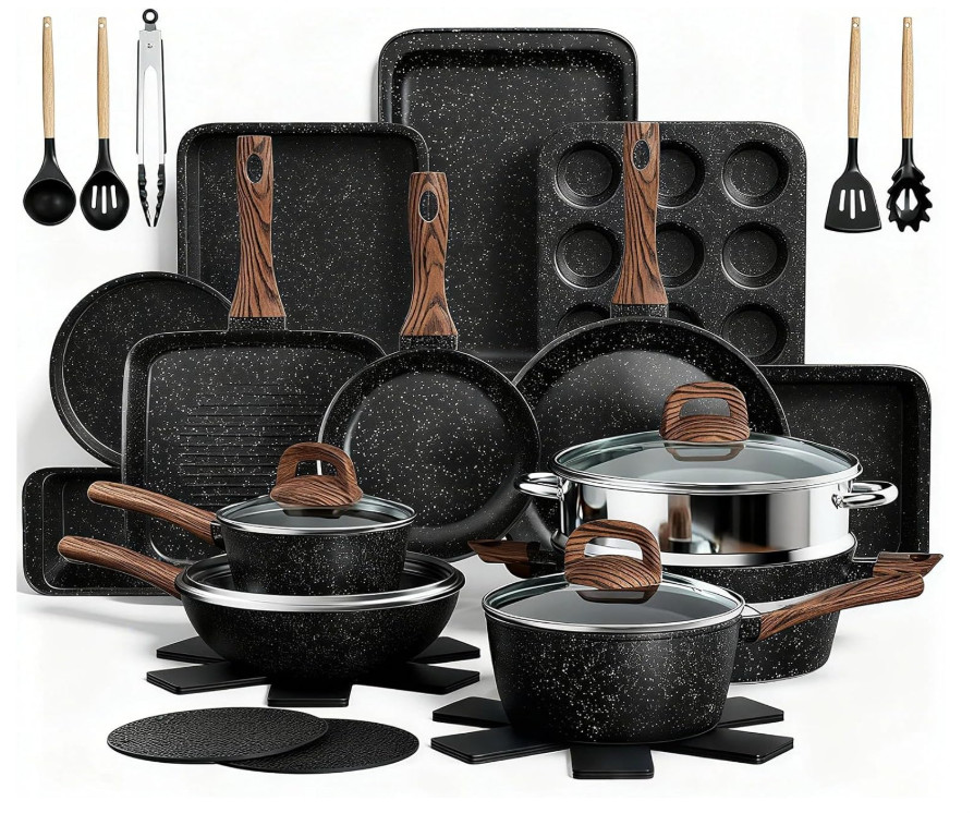Pots and Pans Set Non Stick, 31 Piece Kitchen Induction Cookware & Bakeware Set