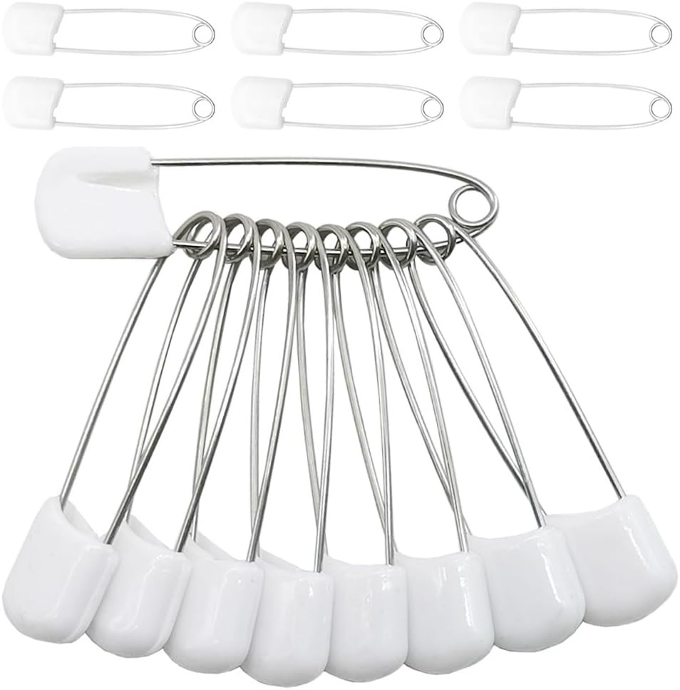 50Pcs 2.2" Plastic Head Nappy Safety Pins(White)