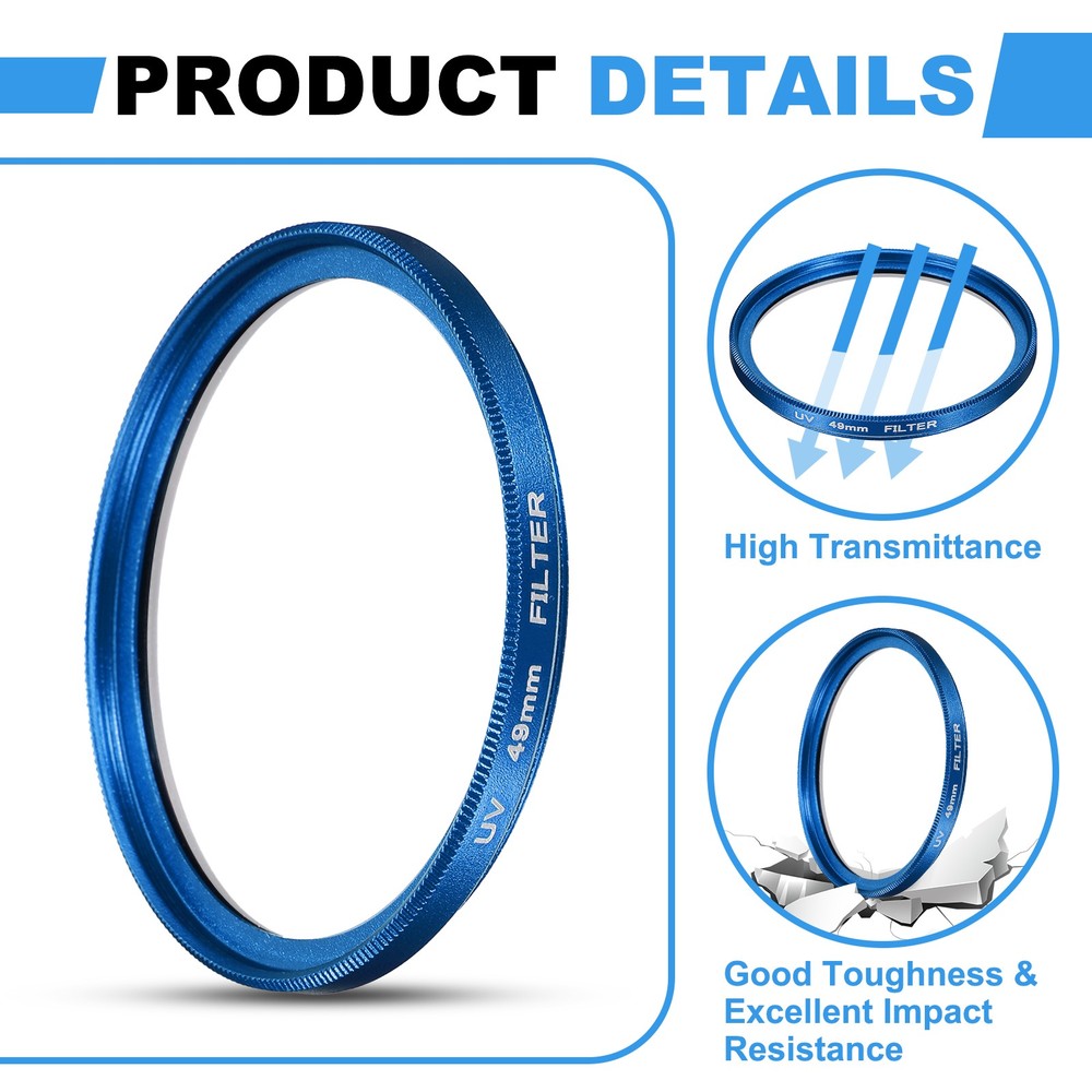 2Pcs 49mm Ultra Slim Lens Filter Multi Coating Camera Len Filter, Blue