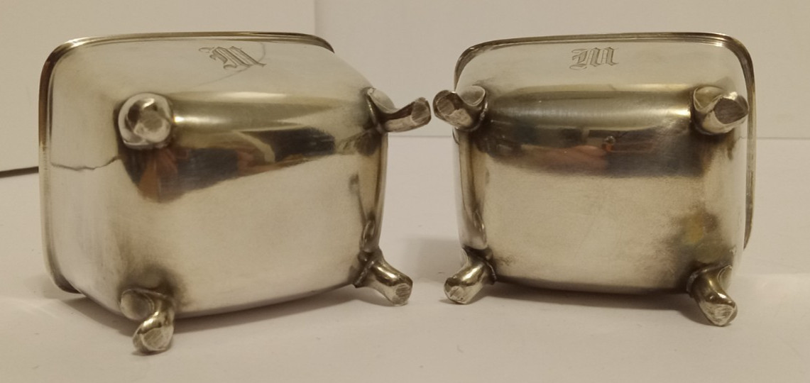Pair Antique Footed SIlverplate NUT CUPS Monogram M