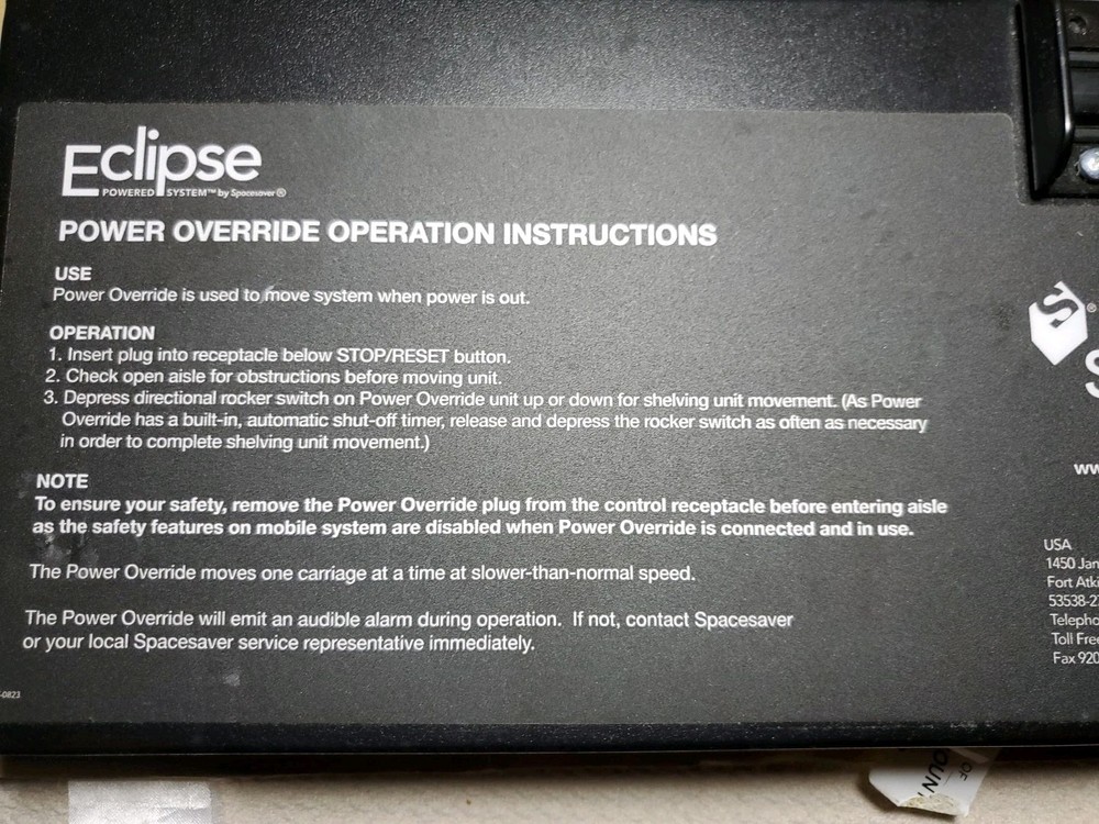 Spacesaver Eclipse Powered System Override .