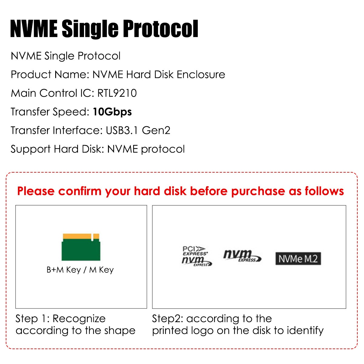 M.2 NVMe SSD To USB 3.1 Type C Drive External Enclosure Case Adapter 10 Gbps