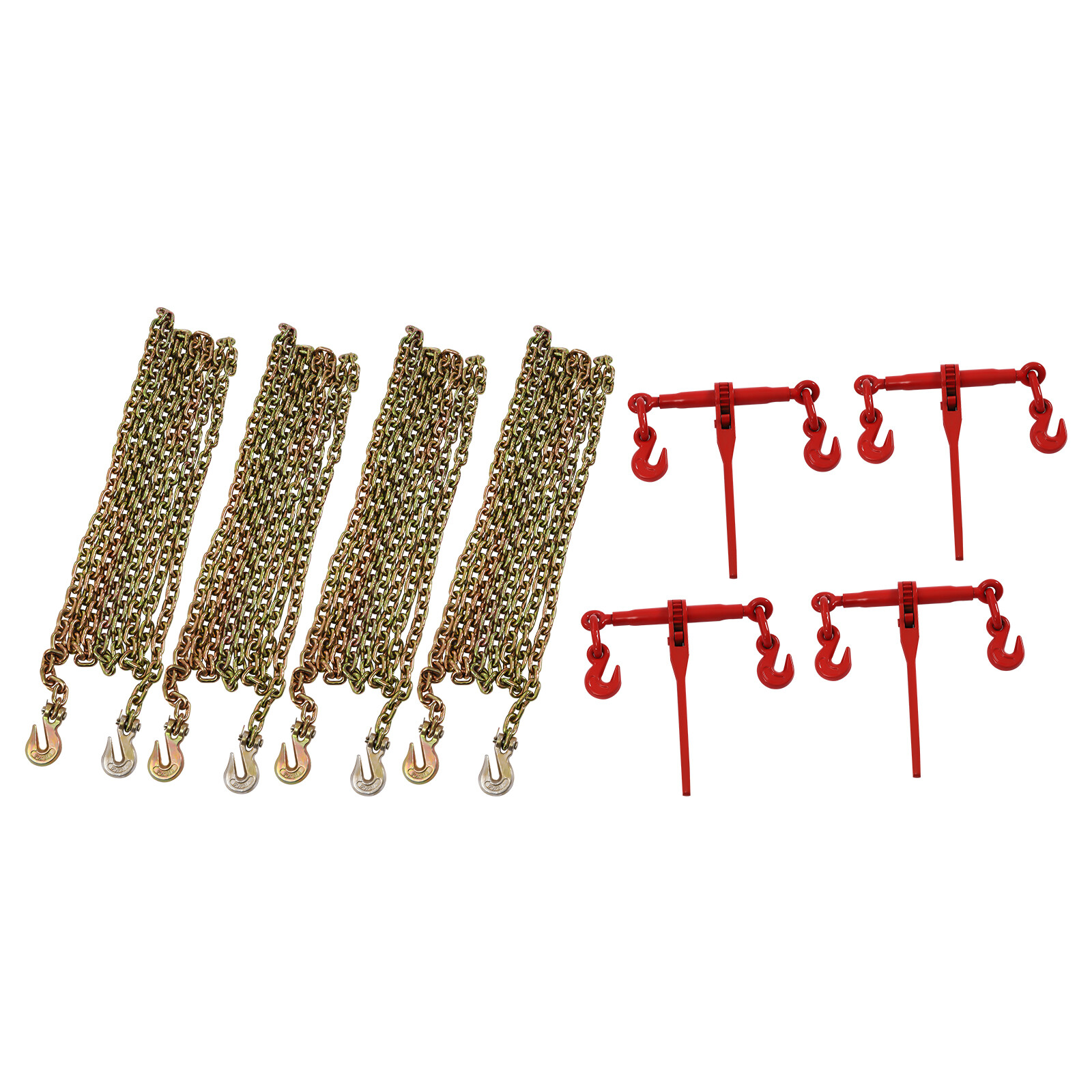 4 Pack 5/16"-3/8" Chain and Binder Kit Ratchet Load Binder w/ 4x 20ft Chains NEW