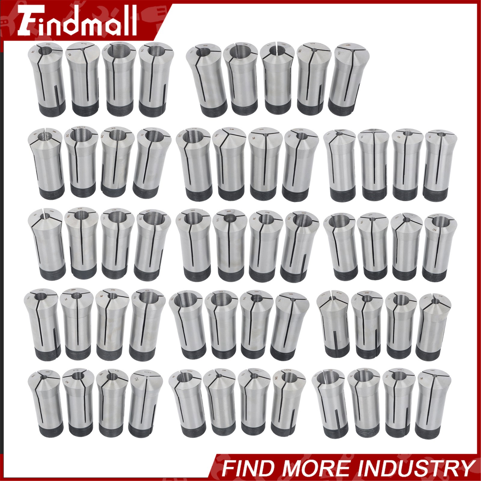 Findmall 57 Pack 5C Collet Set Fractional 1/8" to 1" High Precision Lathe