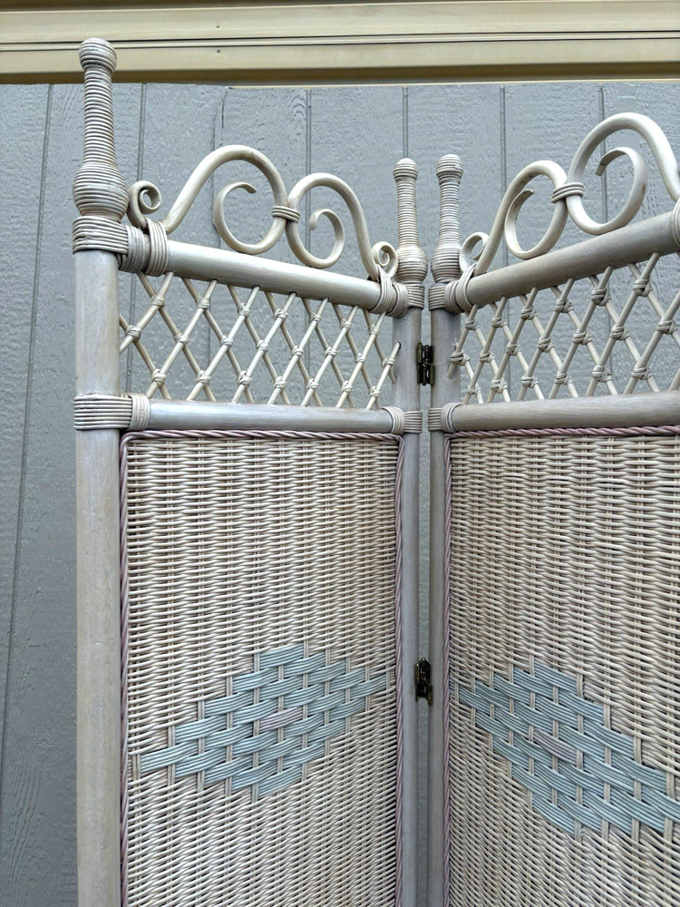 67302 4 Section Wicker Dresssing Screen Room Divider