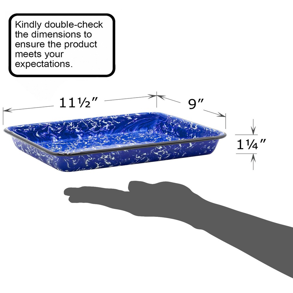 11" x 9" Enameled Steel 2 qt Rectangular Serving Tray, Navy Blue Marble