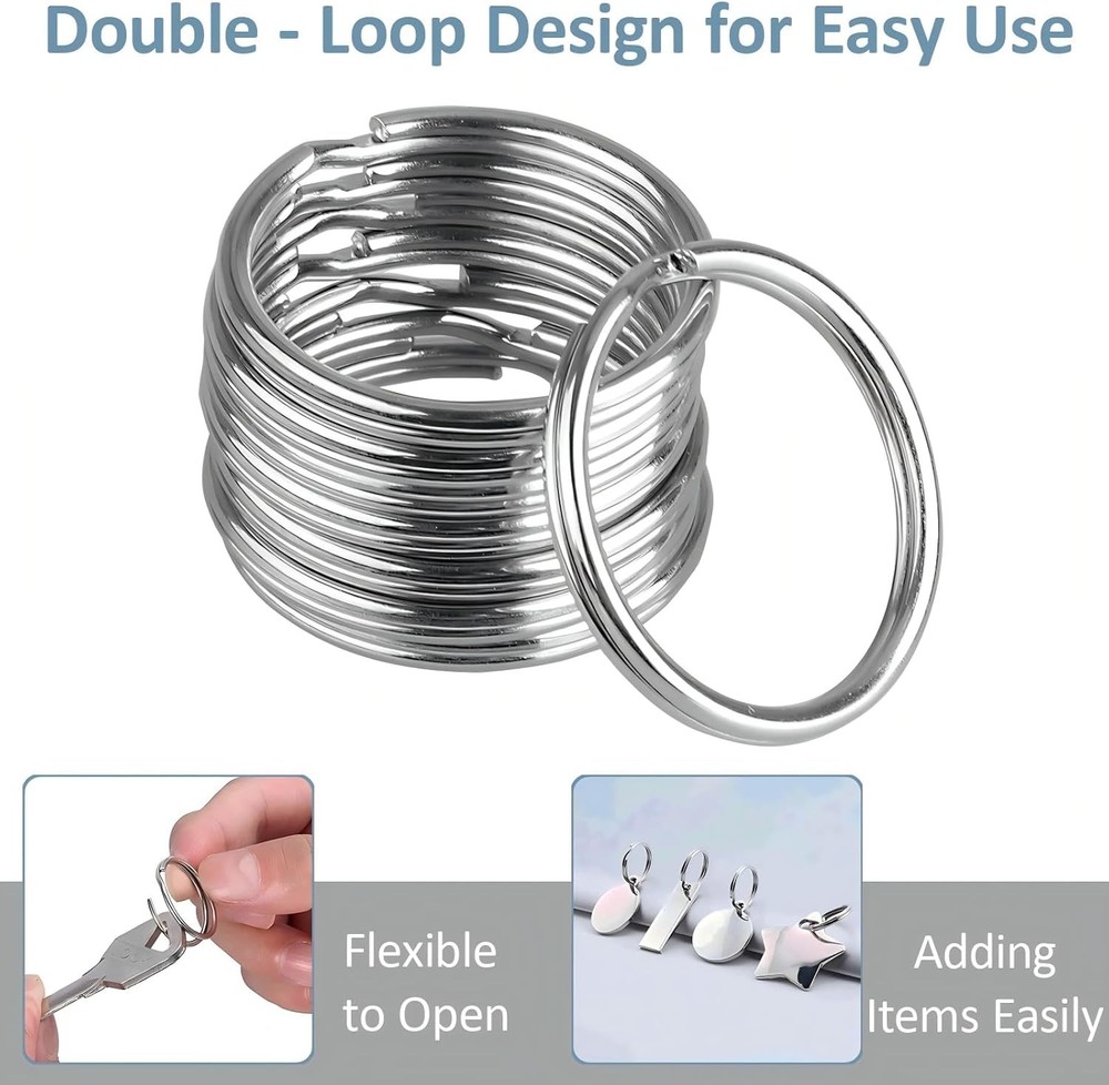1/2'' 100PCS Small Split Key Rings for Keychains, Double Loops Metal Mini Key Ri