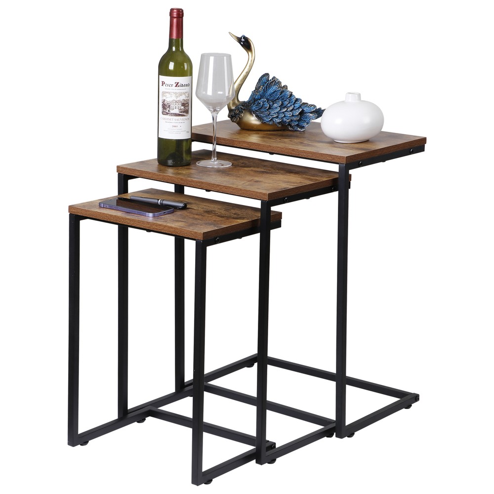 Nesting Tables 3PCS Side Tables Coffee Tables Stacking End Tables w/ Metal Frame