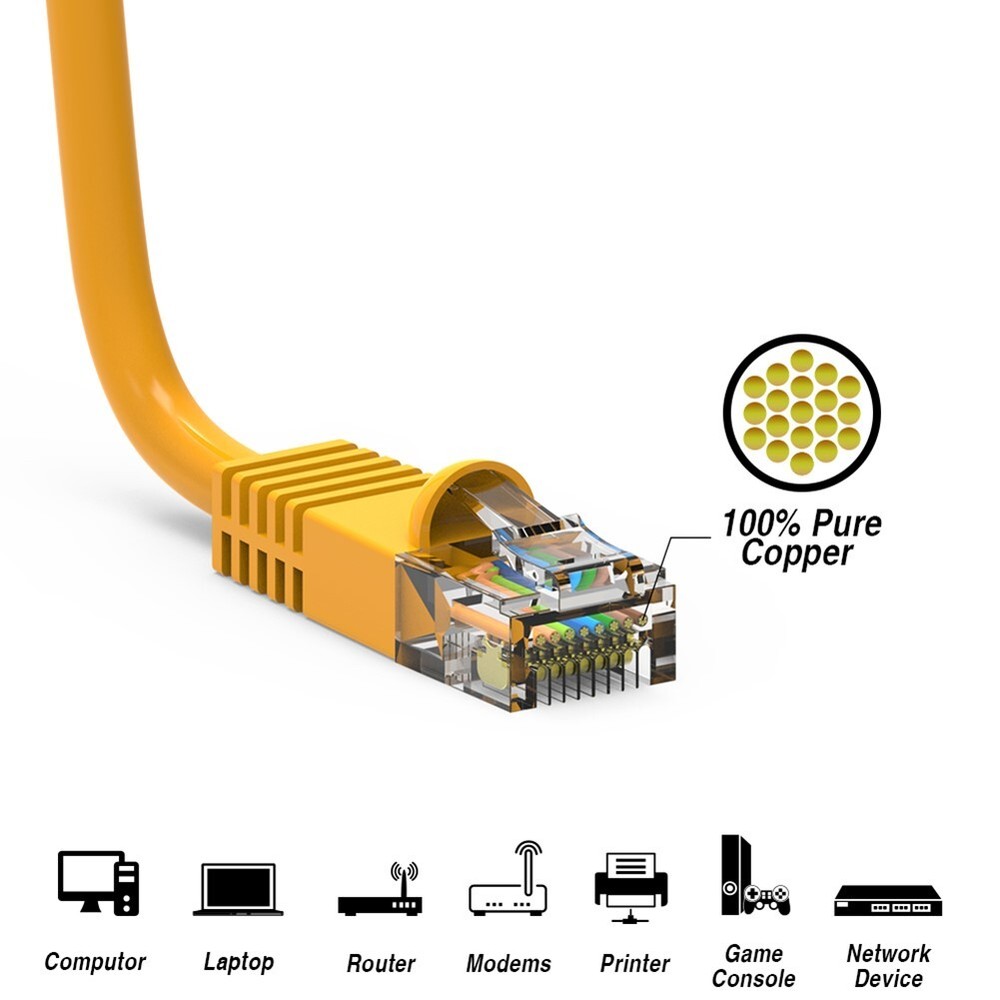 7FT Cat5E RJ45 Ethernet LAN Network UTP Snagless Patch Cable Pure Copper Yellow