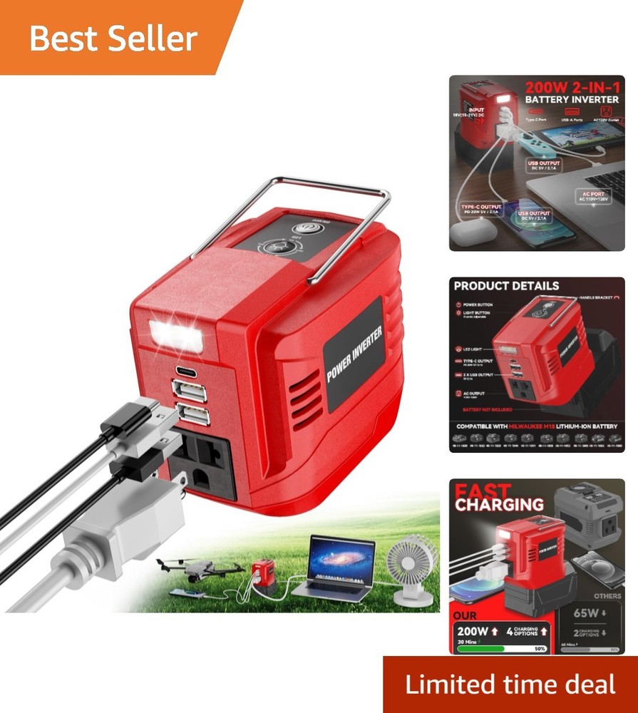 Multifunctional 200W Portable Power Inverter for Camping, LED & Fast Charge