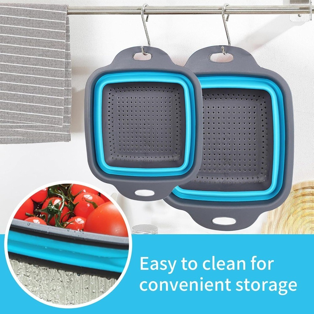 Collapsible Silicone Colander Strainer Set 2 Piece Expandable Kitchen Strainer