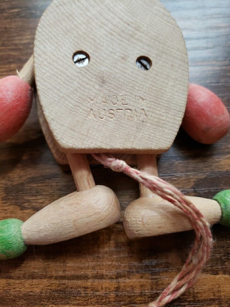 Vintage Jumping Jack Toy Wooden Bunny Rabbit Easter Pull String Austria Painted