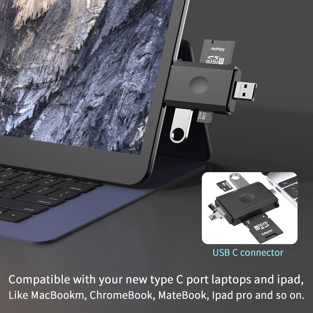 3-in-1 SD Card Reader: USB Type-C & Micro USB Adapter for Effortless Transfers