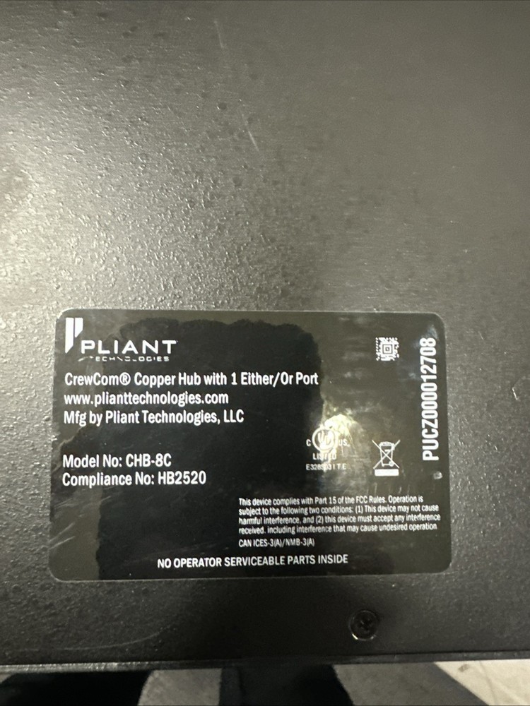 Pliant Technologies CHB-8C CrewCom Copper Hub
