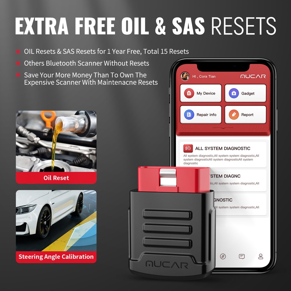 MUCAR OBD2 Scan Tool Bluetooth All System ABS SRS Engine Car Fault Code Reader