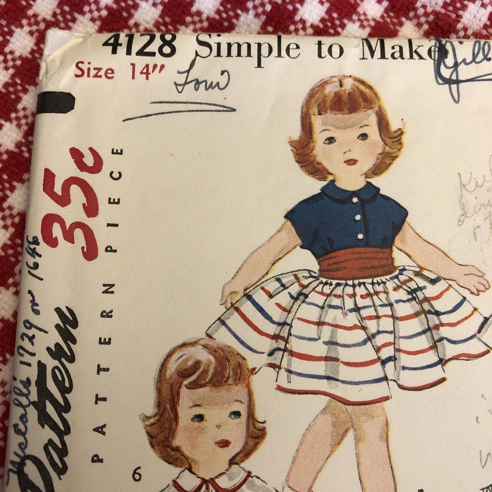 Vintage 14” Doll Clothes Pattern W Instructions 1950’s