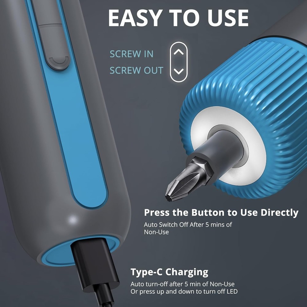 Precision Torque Control 4V Cordless Screwdriver with Automatic Shutdown Feature
