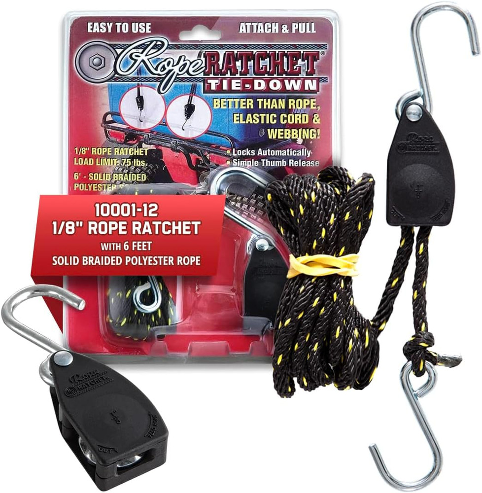1/8" Hanger Rope Tie down with 6' Solid Braided Polypropylene, Ideal for Kayak,