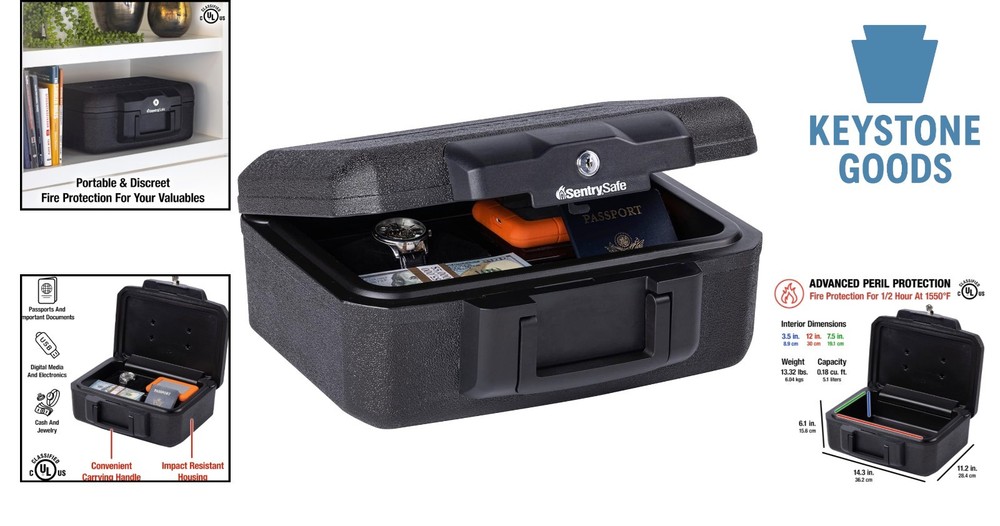 Fireproof Lock Box with Key, Portable Safe for Documents & Valuables