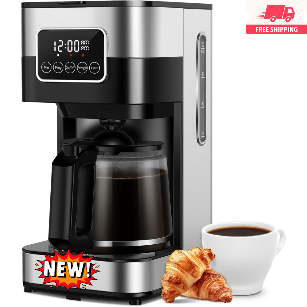 Cafetera programable de 10 tazas, preparación regular y fuerte, para el hogar y