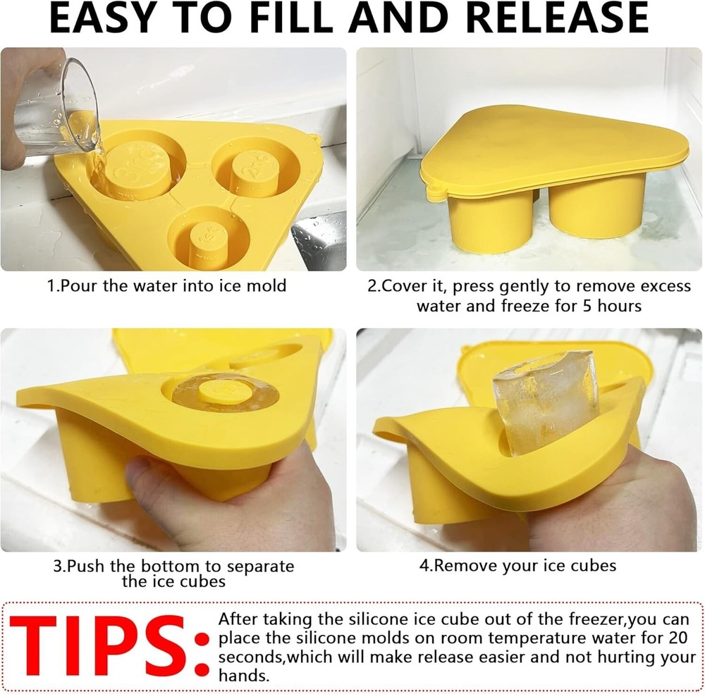 3 Hollow Silicone Ice Cube Maker With Lid Yellow