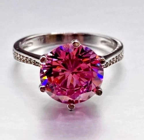 Share 3.5 Ct Certified Round Shape Natural Pink Diamond Ring VVS1 White Silver
