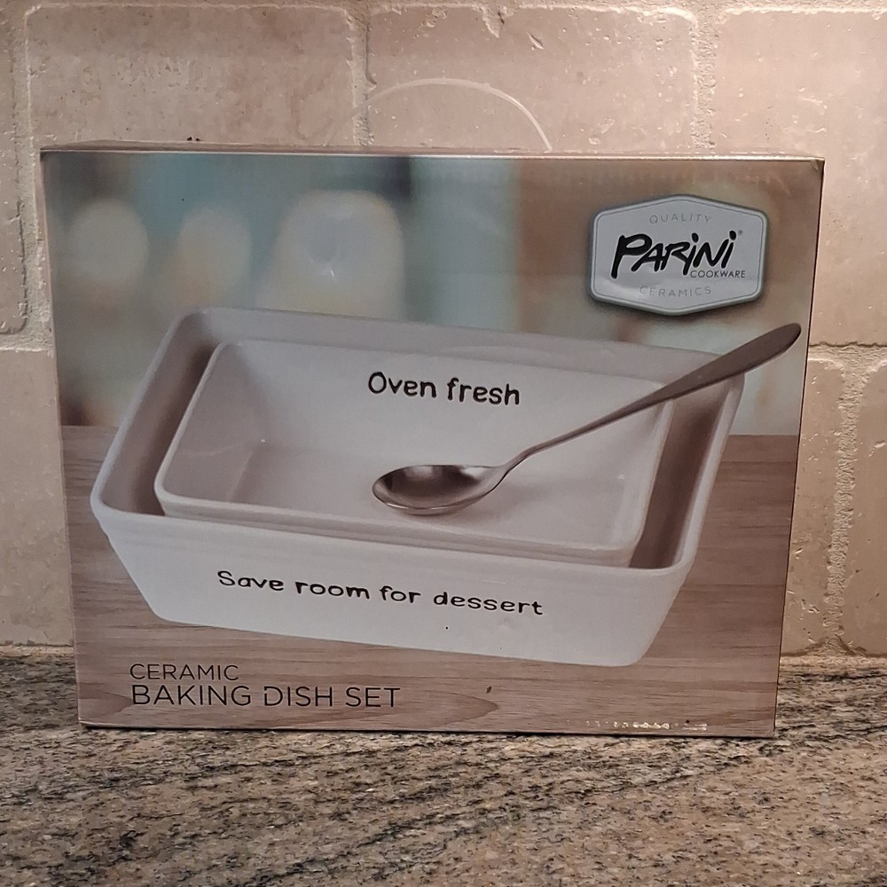 Parini Ceramic Rectangle Baking Dish Set White Oven Safe Kitchen Bakeware Set
