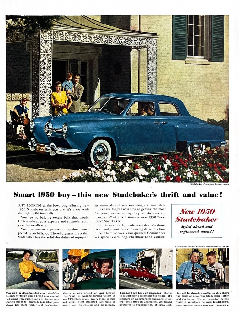 1950 STUDEBAKER Genuine Vintage Print Ad Car Automobile Champion