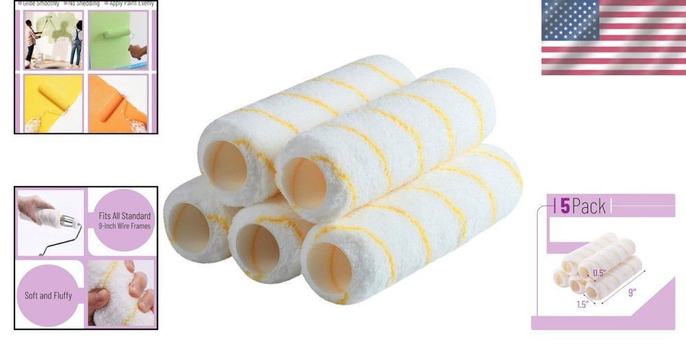 Reliable 9” Roller Naps - 5 Pack, Microfiber Covers for Effortless Painting