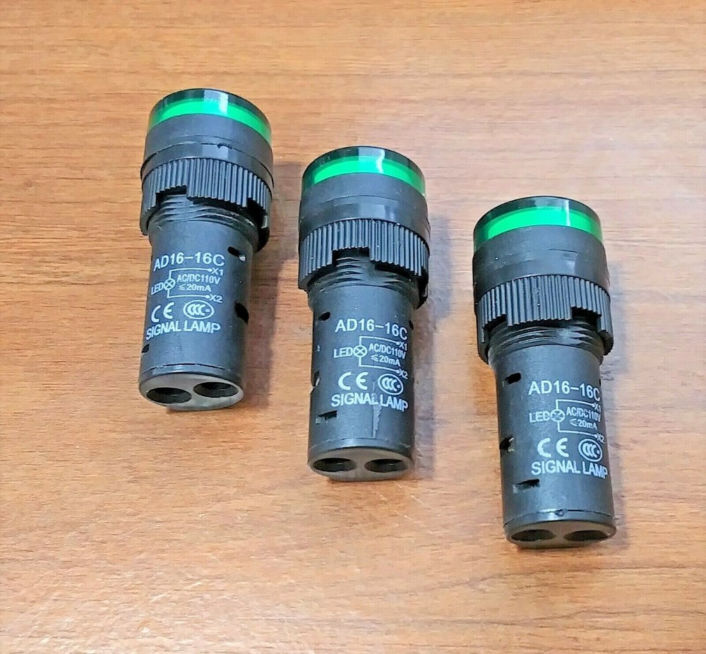 3 BBT 110 volt Industrial Grade Green LED 3/4" Indicator Lights